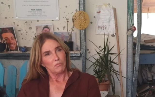 Activist Caitlyn Jenner, who came to Israel to be the guest of honor at Tel Aviv's Gay Pride parade on June 13, 2025, in Kibbutz Be'eri on June 12, 2025 (Courtesy)